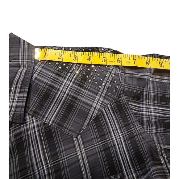 Panhandle Rough Stock Shirt Womens Lg Black Pearl Snap Silver Stud Western Rodeo - Picture 8 of 12